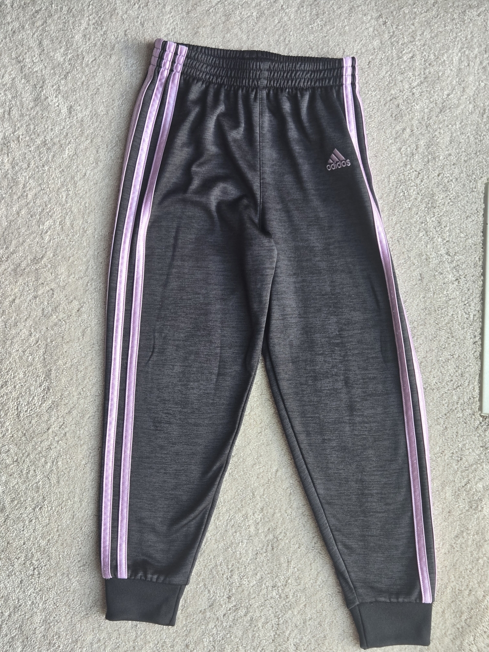 adidas Kids Charcoal Gray Sweatpants with Light Purple Stripes